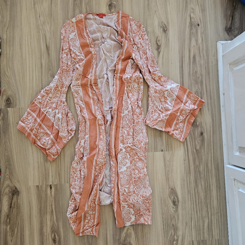 Chelsea & Violet Peach and Cream Kimono Duster XS